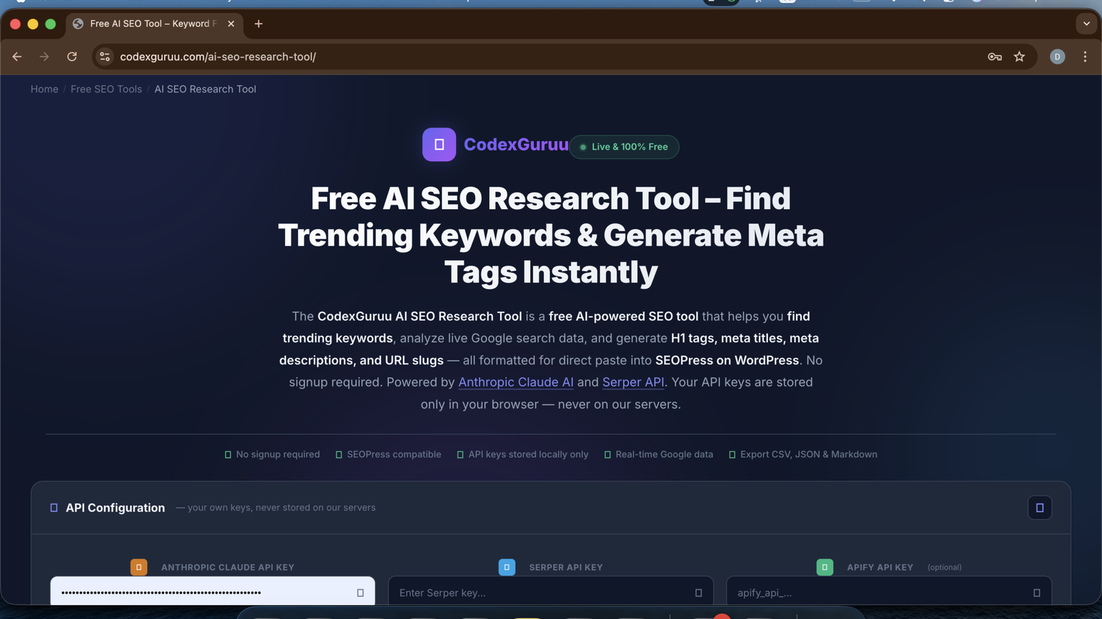 Screenshot of Codex Guru Free Ai Research tool