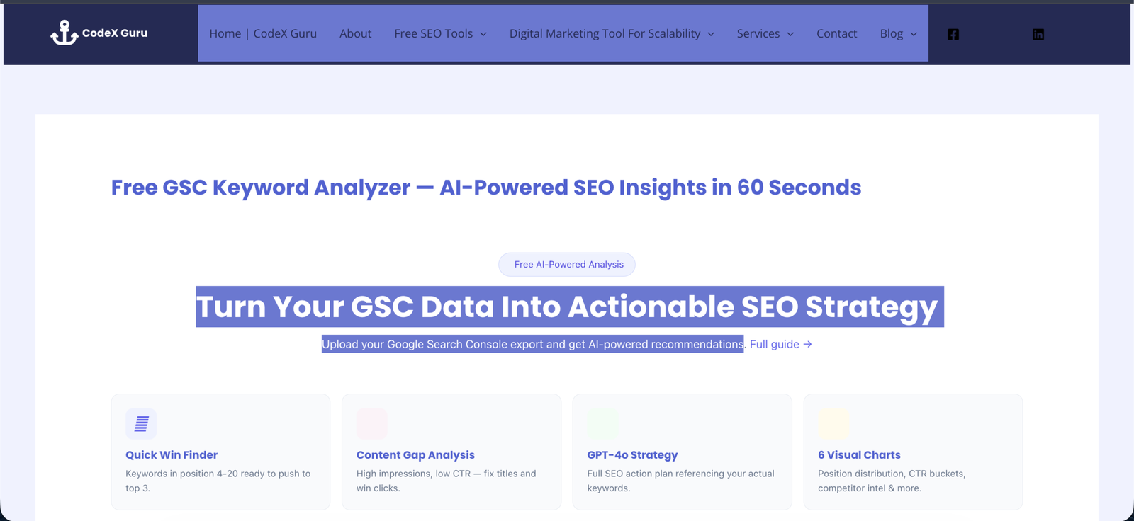 Screenshot 1 of Free GSC Keyword Analyzer developed by Codex Guru