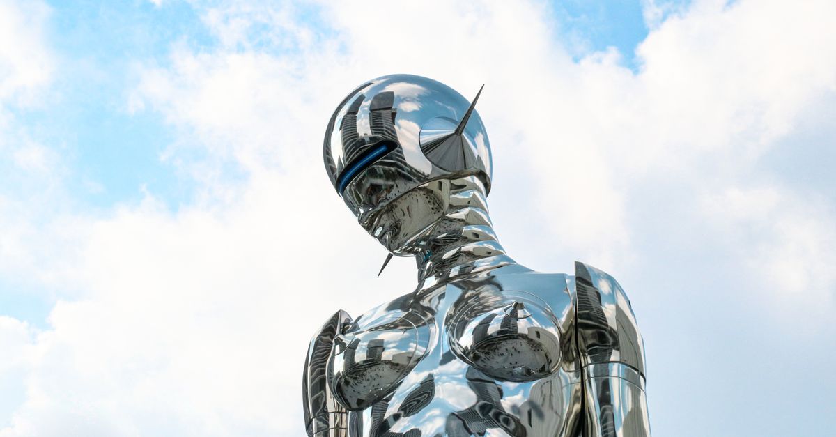 Futuristic chrome AI robot symbolising the United Kingdom's position as a global leader in artificial intelligence innovation by 2026