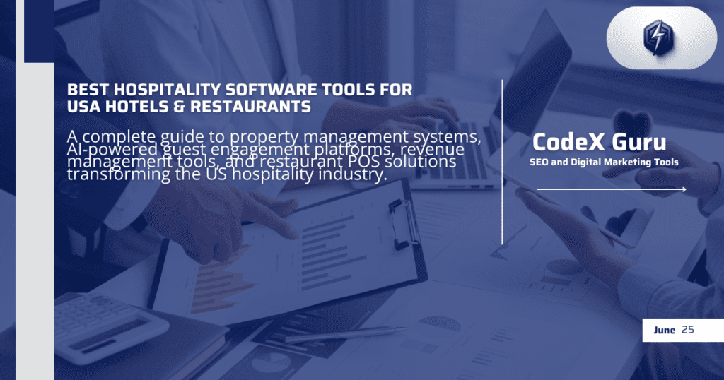 Hospitality software tools dashboard showing property management system and revenue management analytics for USA hotels in 2026