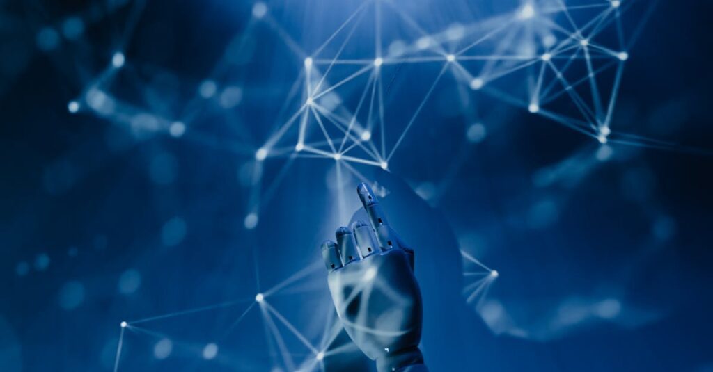 AI technology and digital network visualisation representing the impact of artificial intelligence in the UK by 2026