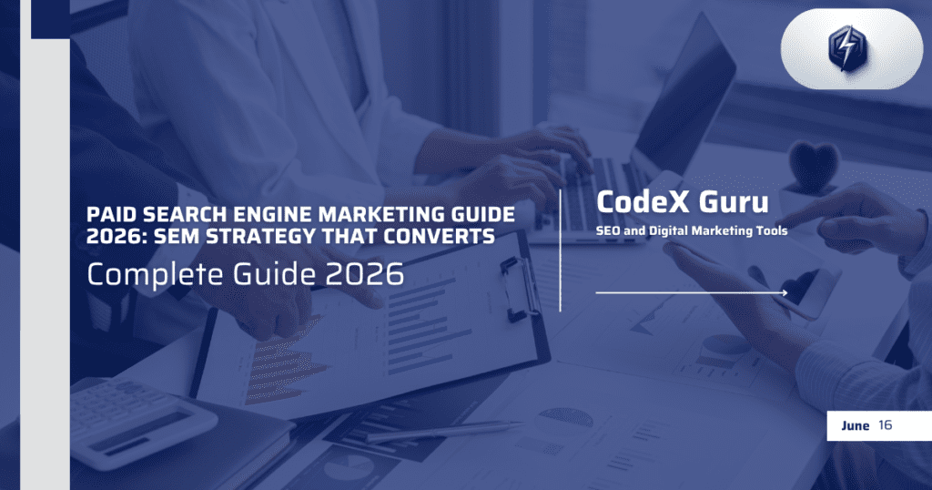 Paid search engine marketing strategy guide 2026 showing SEM campaign structure, keyword targeting, and Google Ads optimization steps for digital marketers